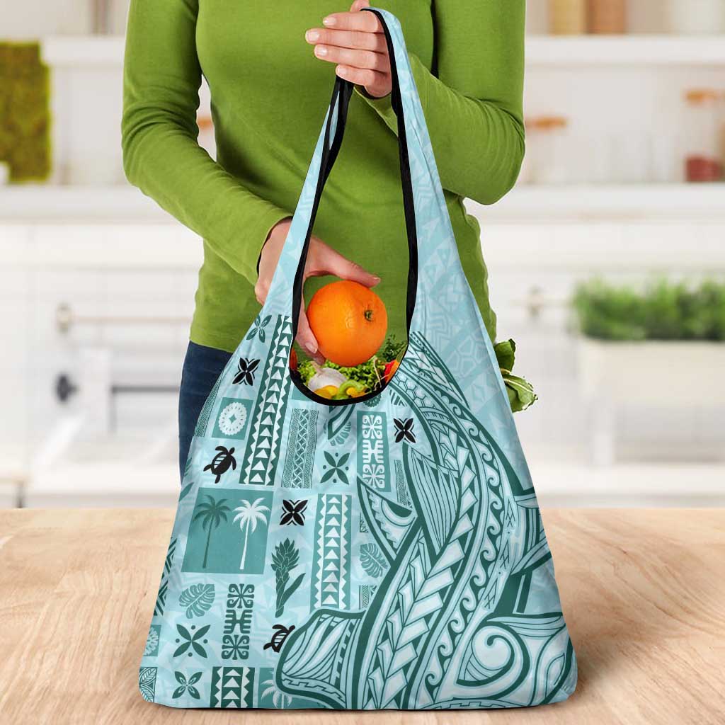 Samoa Tapa Grocery Bag Siapo Mix Tatau Patterns - Teal