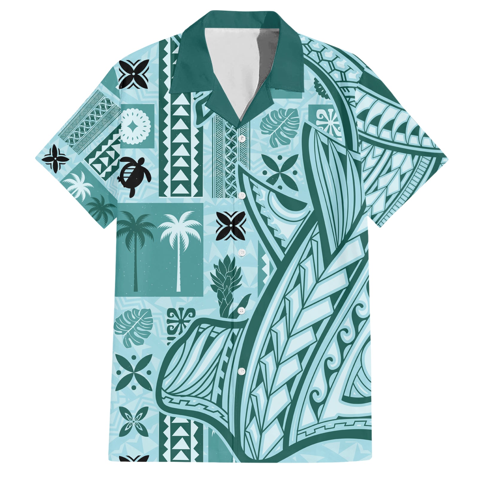 Samoa Tapa Hawaiian Shirt Siapo Mix Tatau Patterns - Teal LT7 Teal - Polynesian Pride