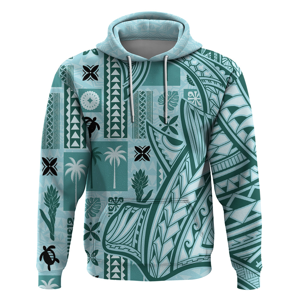 Samoa Tapa Hoodie Siapo Mix Tatau Patterns - Teal LT7 Teal - Polynesian Pride