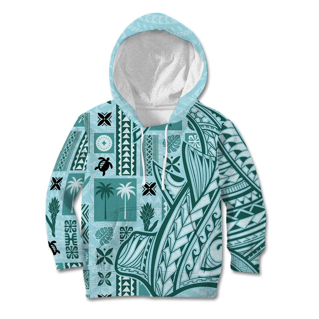 Samoa Tapa Kid Hoodie Siapo Mix Tatau Patterns - Teal LT7 Hoodie Teal - Polynesian Pride