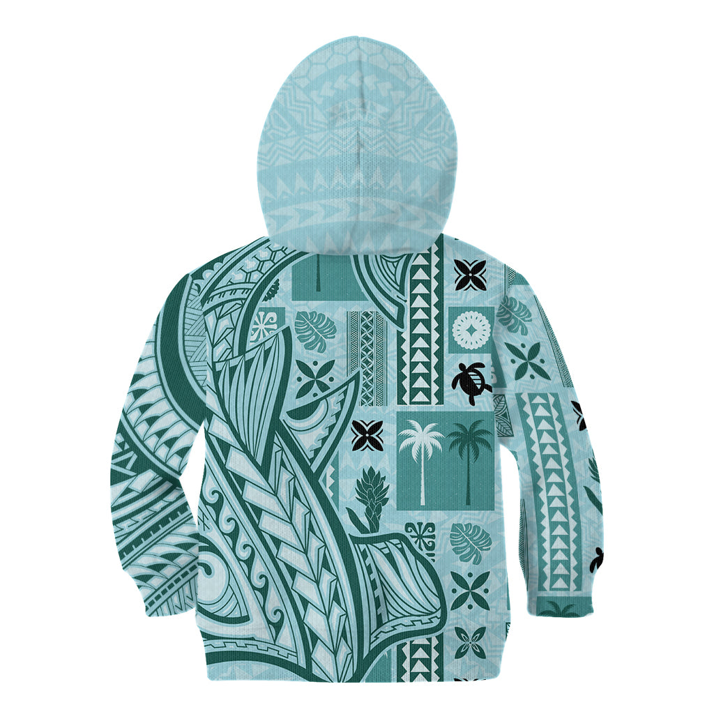 Samoa Tapa Kid Hoodie Siapo Mix Tatau Patterns - Teal LT7 - Polynesian Pride