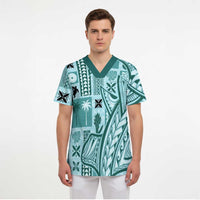 Samoa Tapa Scrub Top Siapo Mix Tatau Patterns - Teal - Polynesian Pride