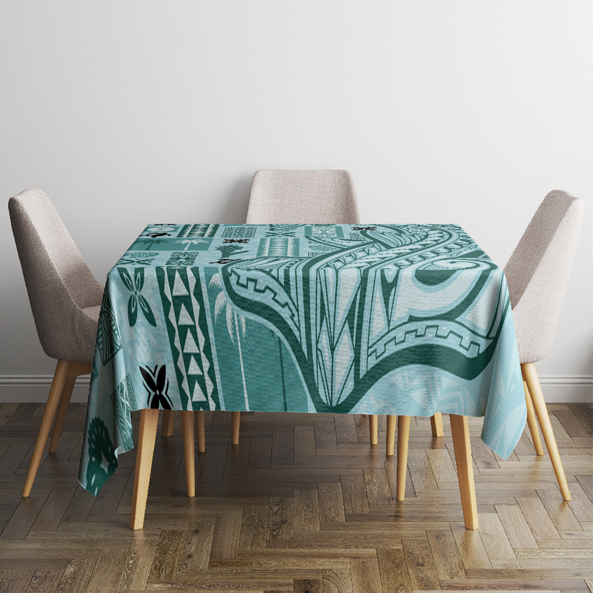 Samoa Tapa Tablecloth Siapo Mix Tatau Patterns - Teal LT7 - Polynesian Pride