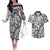 Samoa Tapa Couples Matching Off The Shoulder Long Sleeve Dress and Hawaiian Shirt Siapo Mix Tatau Patterns - White LT7 White - Polynesian Pride