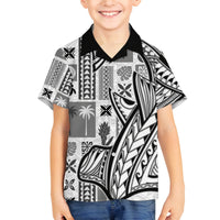 Samoa Tapa Family Matching Off Shoulder Short Dress and Hawaiian Shirt Siapo Mix Tatau Patterns - White LT7 Son's Shirt White - Polynesian Pride