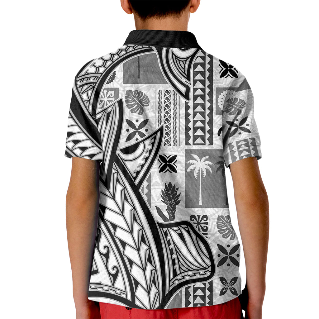 Samoa Tapa Kid Polo Shirt Siapo Mix Tatau Patterns - White LT7 - Polynesian Pride