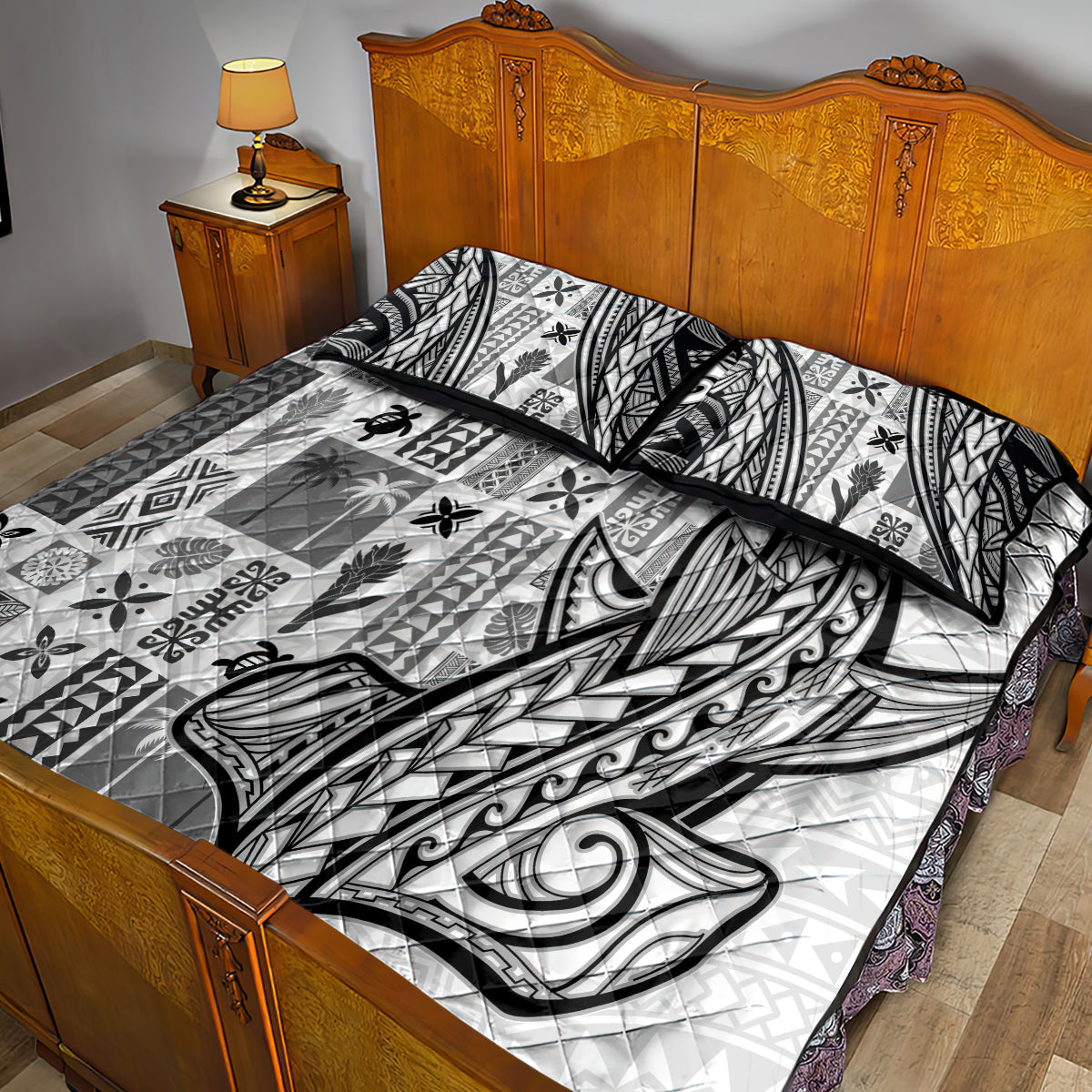 Samoa Tapa Quilt Bed Set Siapo Mix Tatau Patterns - White LT7 - Polynesian Pride