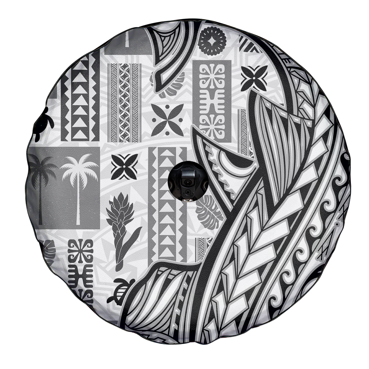 Samoa Tapa Spare Tire Cover Siapo Mix Tatau Patterns - White LT7 - Polynesian Pride