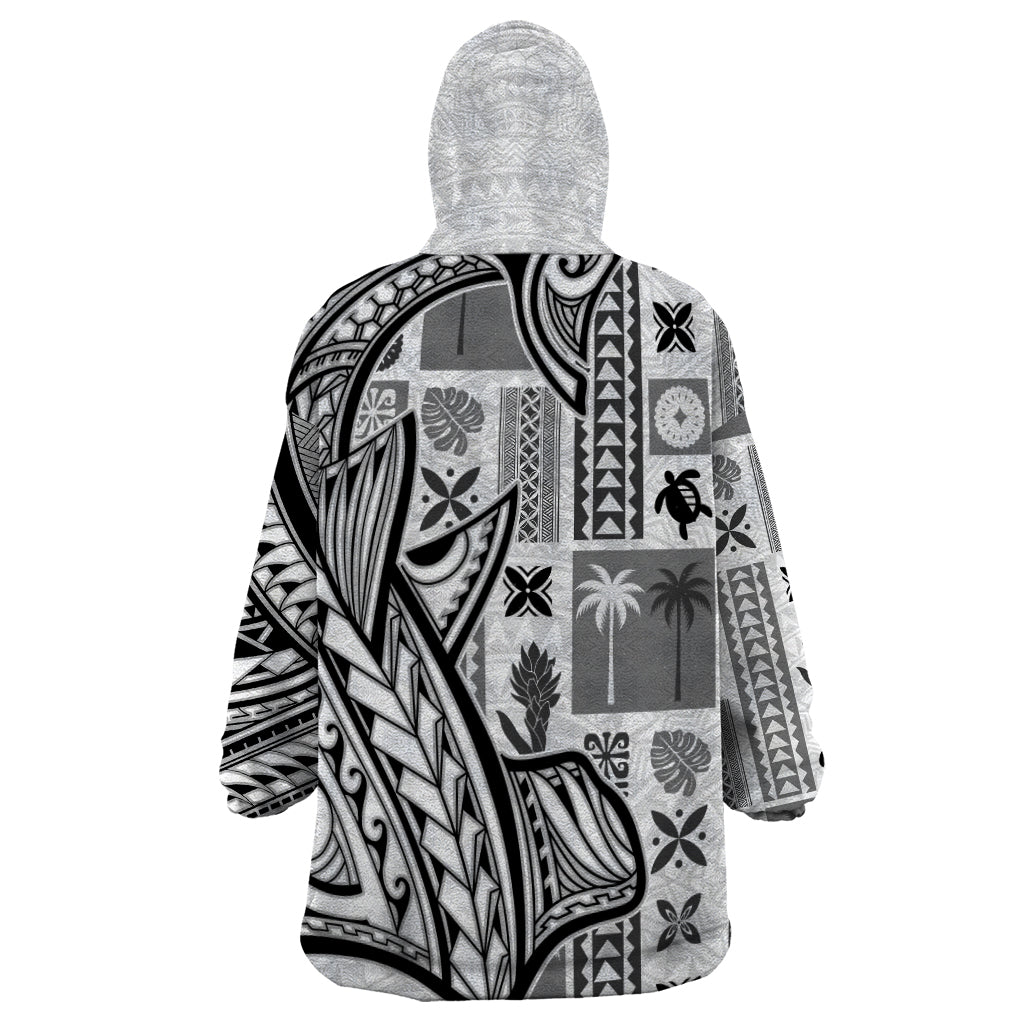 Samoa Tapa Wearable Blanket Hoodie Siapo Mix Tatau Patterns - White LT7 - Polynesian Pride
