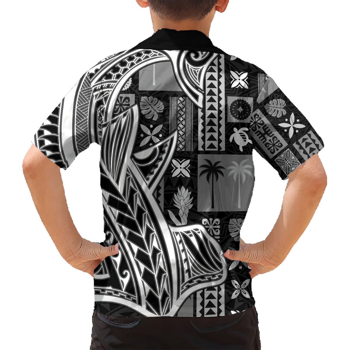 Samoa Tapa Family Matching Short Sleeve Bodycon Dress and Hawaiian Shirt Siapo Mix Tatau Patterns - Black LT7 - Polynesian Pride