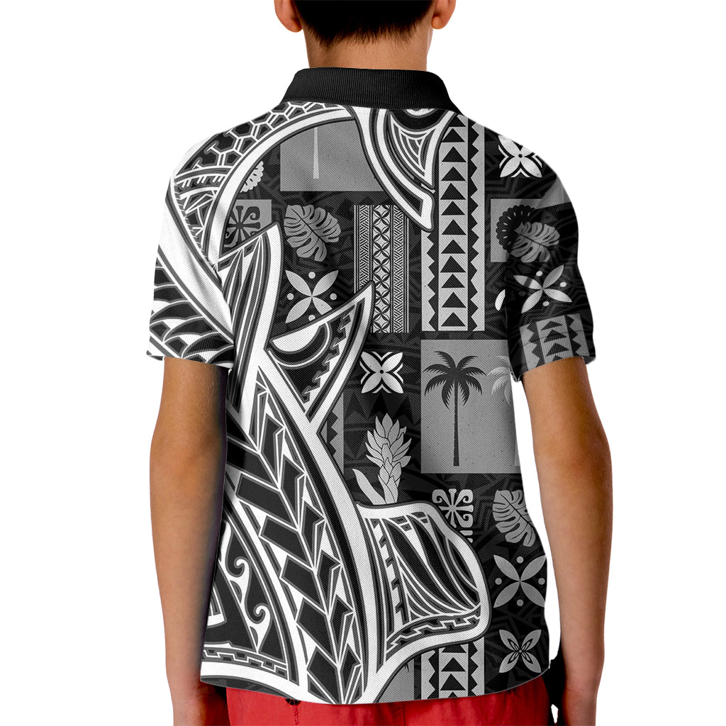 Samoa Tapa Kid Polo Shirt Siapo Mix Tatau Patterns - Black LT7 - Polynesian Pride