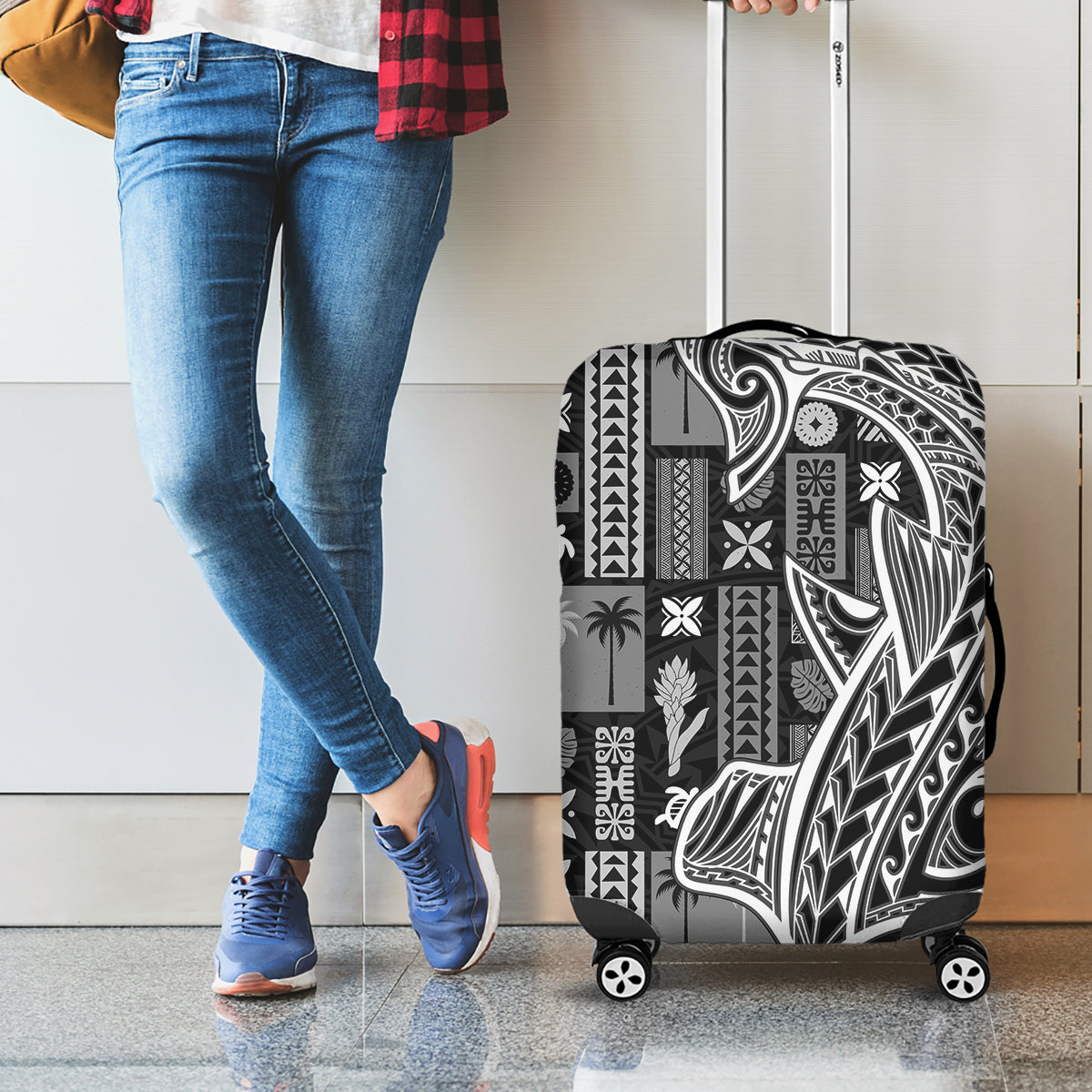 Samoa Tapa Luggage Cover Siapo Mix Tatau Patterns - Black LT7 - Polynesian Pride