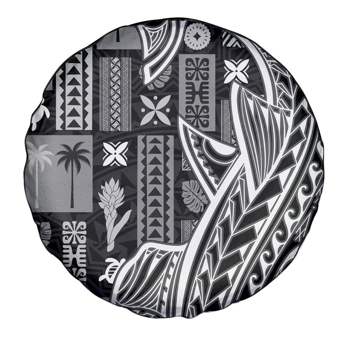 Samoa Tapa Spare Tire Cover Siapo Mix Tatau Patterns - Black LT7 - Polynesian Pride