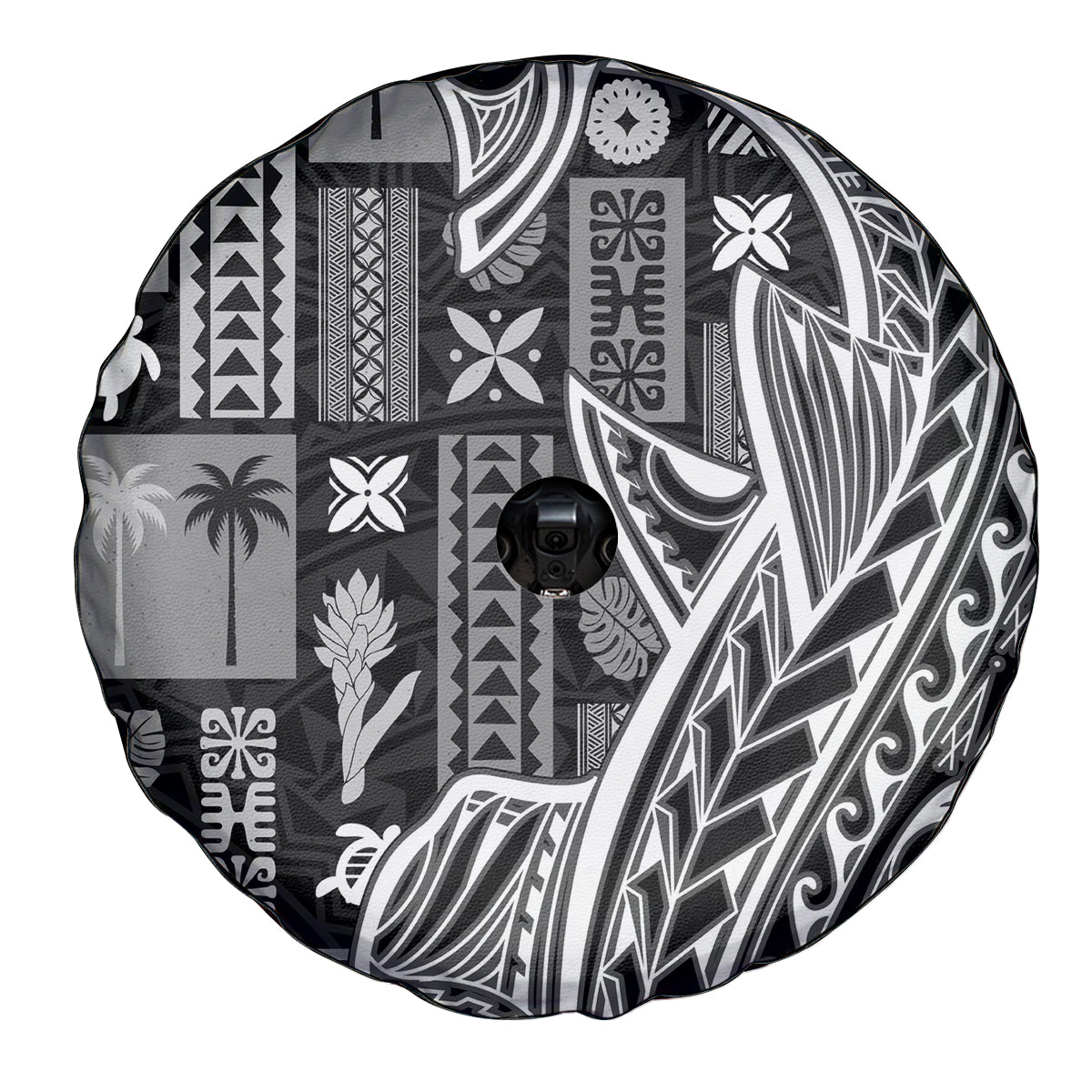 Samoa Tapa Spare Tire Cover Siapo Mix Tatau Patterns - Black LT7 - Polynesian Pride