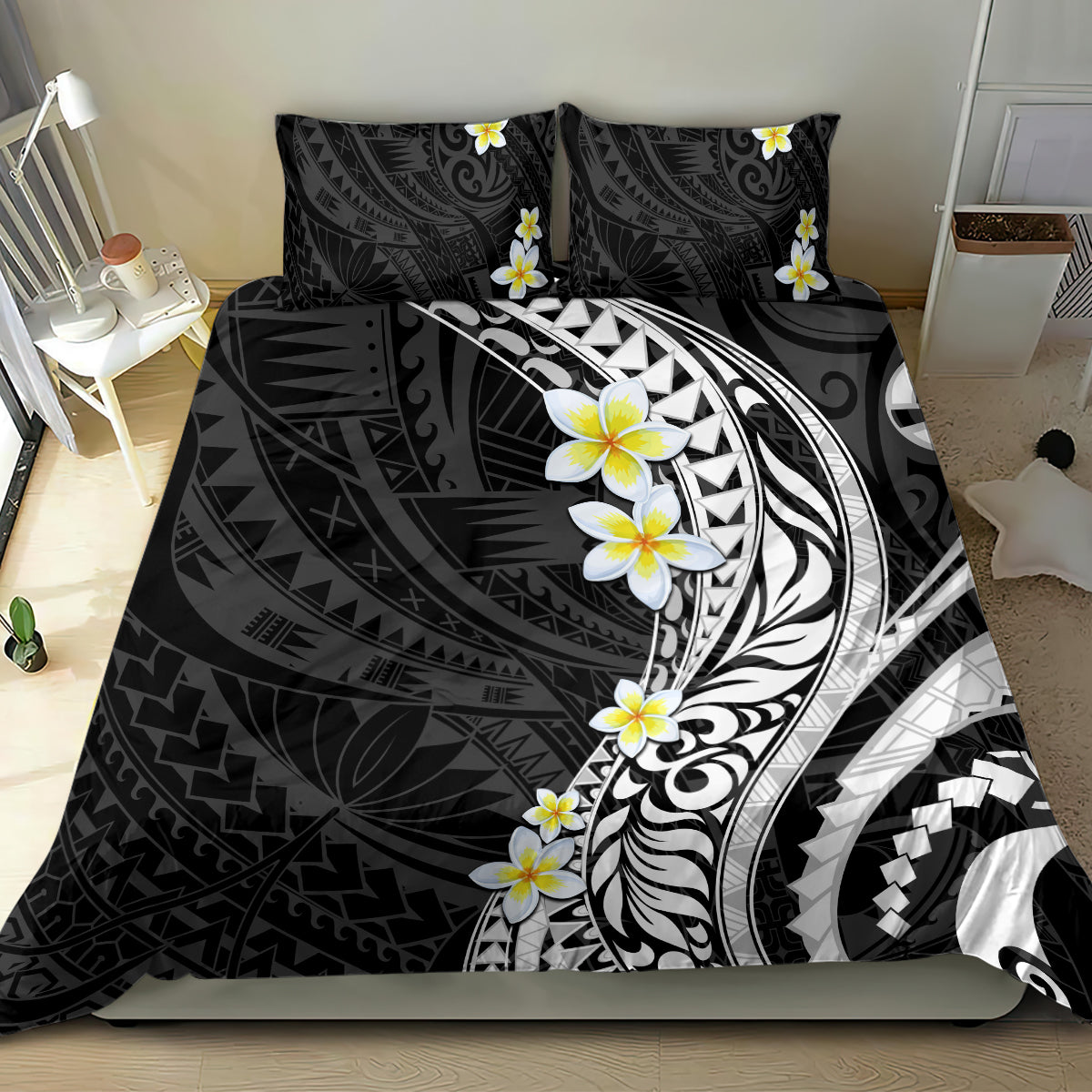 Hawaii Aloha Bedding Set Plumeria Vintage - Black LT7 - Polynesian Pride