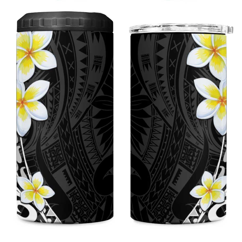 Hawaii Aloha 4 in 1 Can Cooler Tumbler Plumeria Vintage - Black