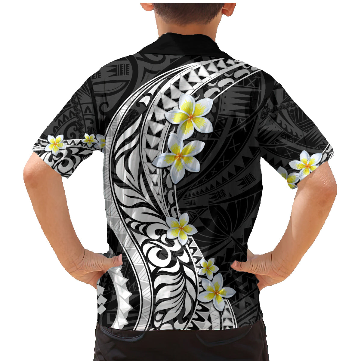Hawaii Aloha Family Matching Mermaid Dress and Hawaiian Shirt Plumeria Vintage - Black LT7 - Polynesian Pride