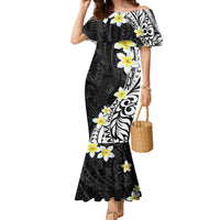 Hawaii Aloha Family Matching Mermaid Dress and Hawaiian Shirt Plumeria Vintage - Black LT7 Mom's Dress Black - Polynesian Pride