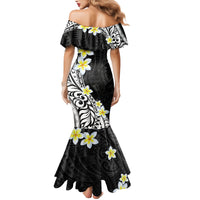 Hawaii Aloha Family Matching Mermaid Dress and Hawaiian Shirt Plumeria Vintage - Black LT7 - Polynesian Pride