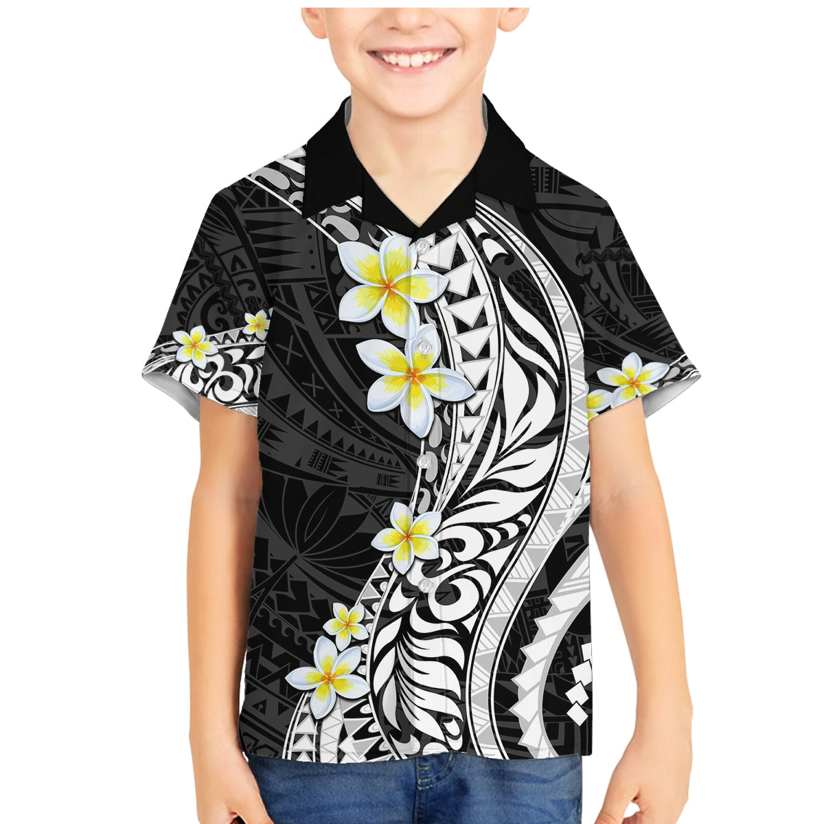 Hawaii Aloha Family Matching Mermaid Dress and Hawaiian Shirt Plumeria Vintage - Black LT7 Son's Shirt Black - Polynesian Pride