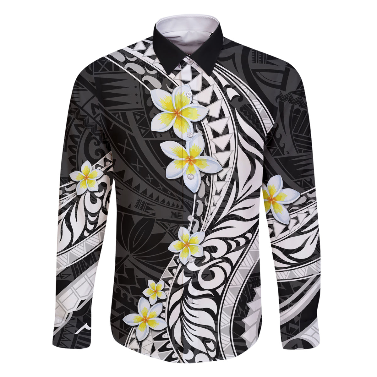 Hawaii Aloha Family Matching Short Sleeve Bodycon Dress and Hawaiian Shirt Plumeria Vintage - Black LT7 Dad's Shirt - Long Sleeve Black - Polynesian Pride