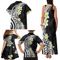Hawaii Aloha Family Matching Tank Maxi Dress and Hawaiian Shirt Plumeria Vintage - Black LT7 - Polynesian Pride
