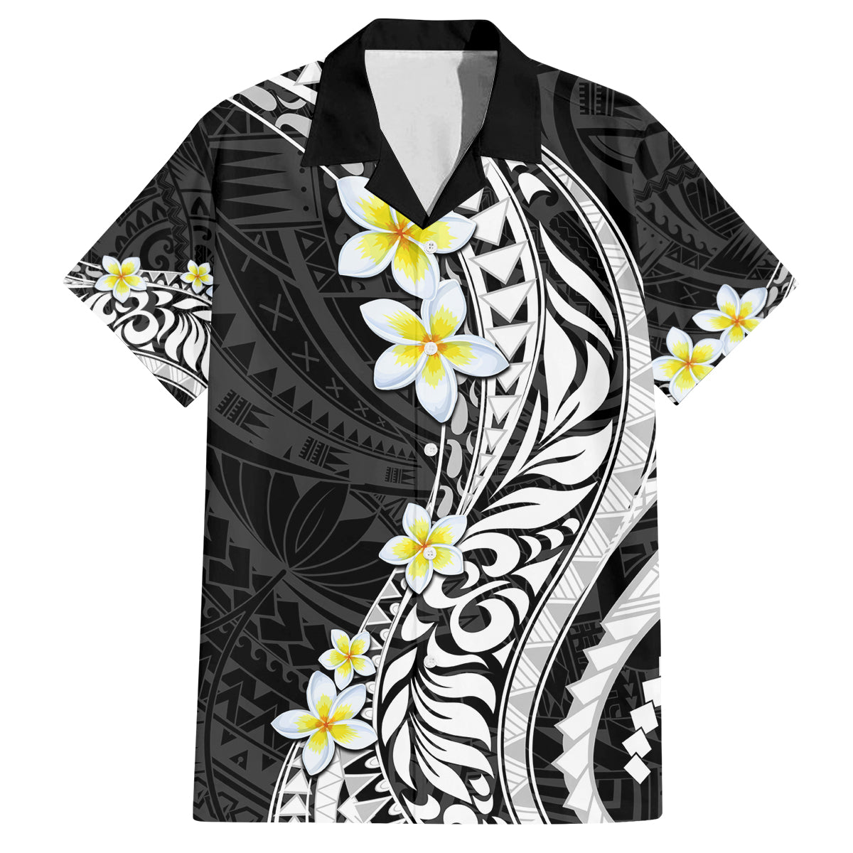 Hawaii Aloha Family Matching Tank Maxi Dress and Hawaiian Shirt Plumeria Vintage - Black LT7 Dad's Shirt - Short Sleeve Black - Polynesian Pride