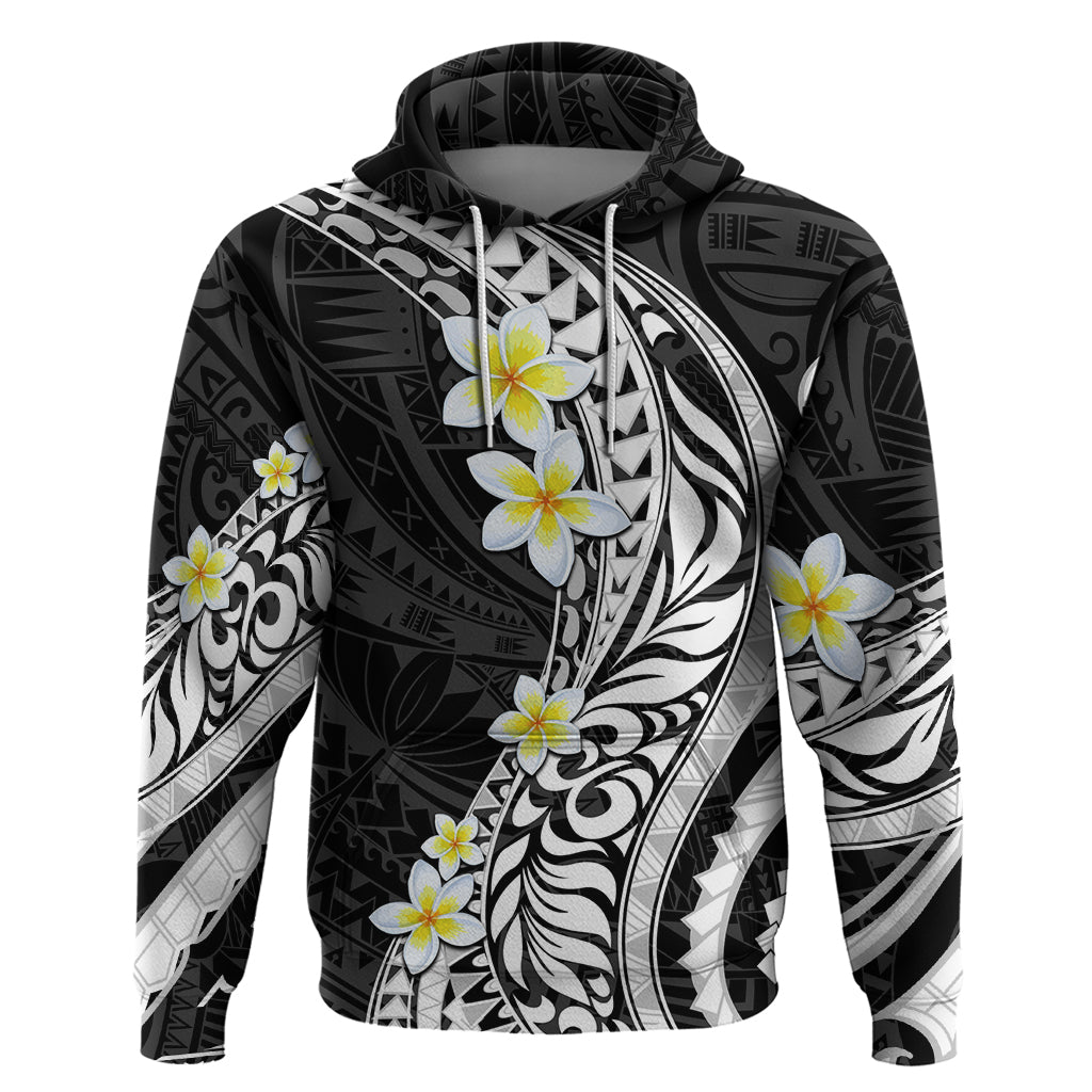 Hawaii Aloha Hoodie Plumeria Vintage - Black LT7 Pullover Hoodie Black - Polynesian Pride