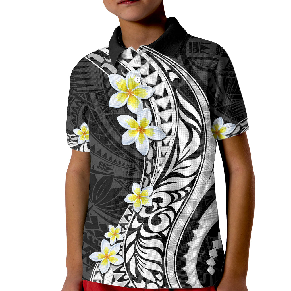 Hawaii Aloha Kid Polo Shirt Plumeria Vintage - Black LT7 Kid Black - Polynesian Pride