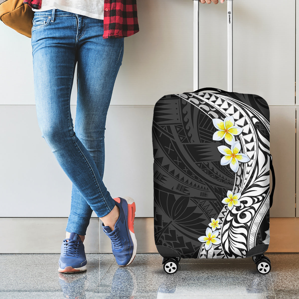 Hawaii Aloha Luggage Cover Plumeria Vintage - Black LT7 - Polynesian Pride