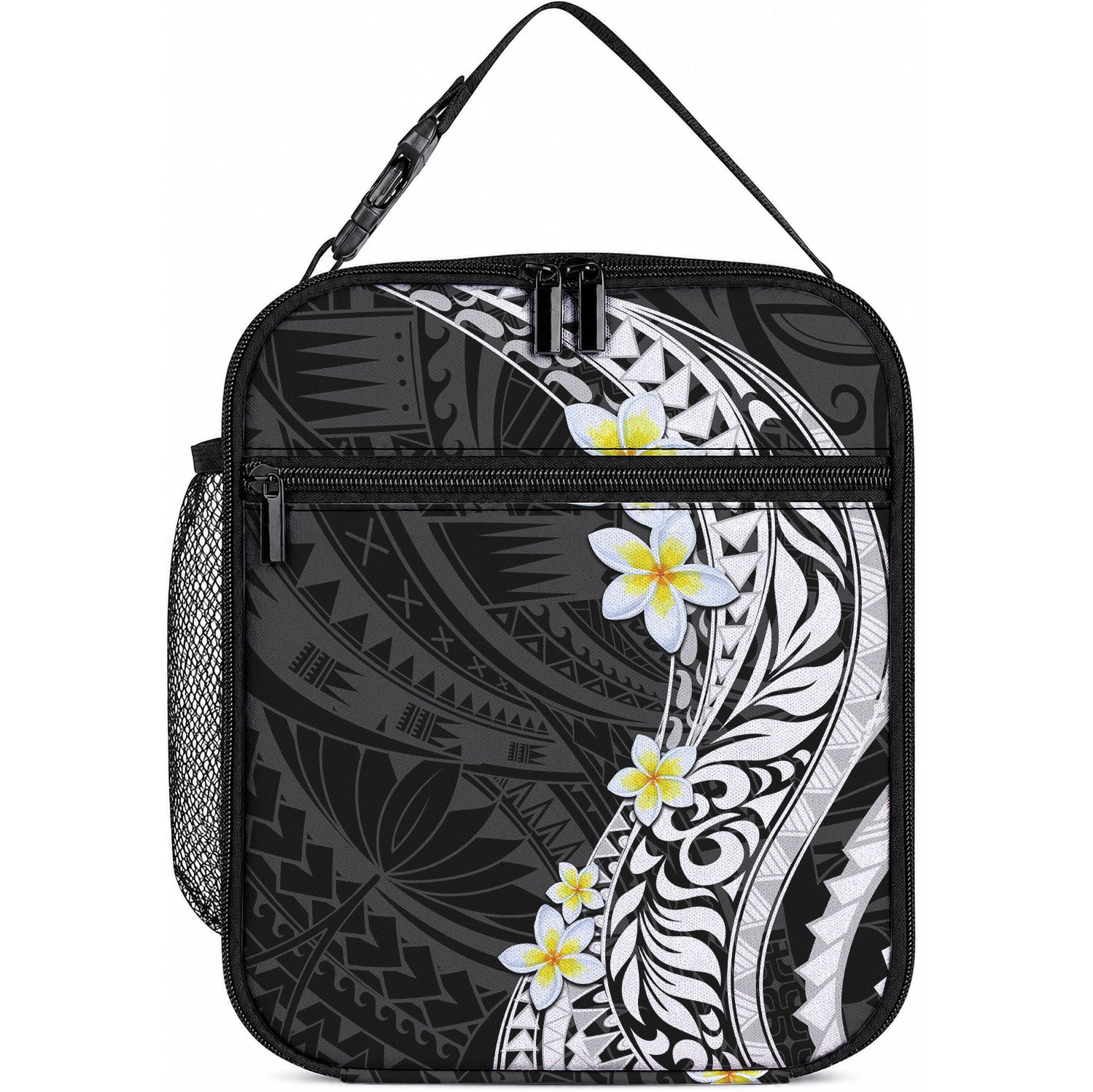 Hawaii Aloha Lunch Bag Plumeria Vintage - Black LT7 10.2 × 8.3 × 4.3 inch Black - Polynesian Pride