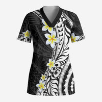 Hawaii Aloha Scrub Top Plumeria Vintage - Black - Polynesian Pride