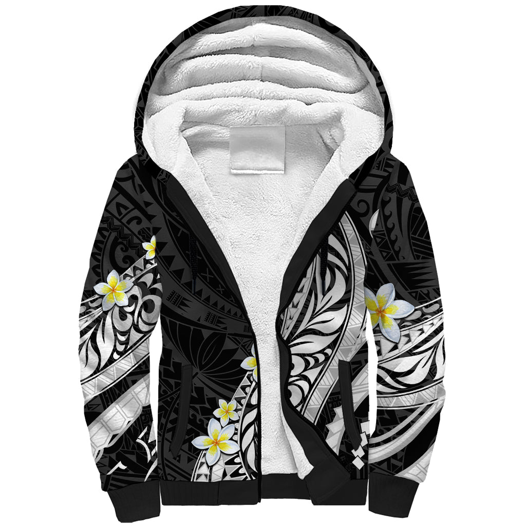 Hawaii Aloha Sherpa Hoodie Plumeria Vintage - Black LT7 Unisex Black - Polynesian Pride