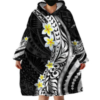 Hawaii Aloha Wearable Blanket Hoodie Plumeria Vintage - Black LT7 - Polynesian Pride