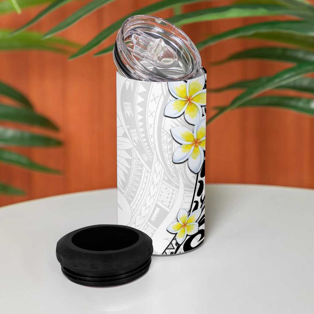 Hawaii Aloha 4 in 1 Can Cooler Tumbler Plumeria Vintage - White
