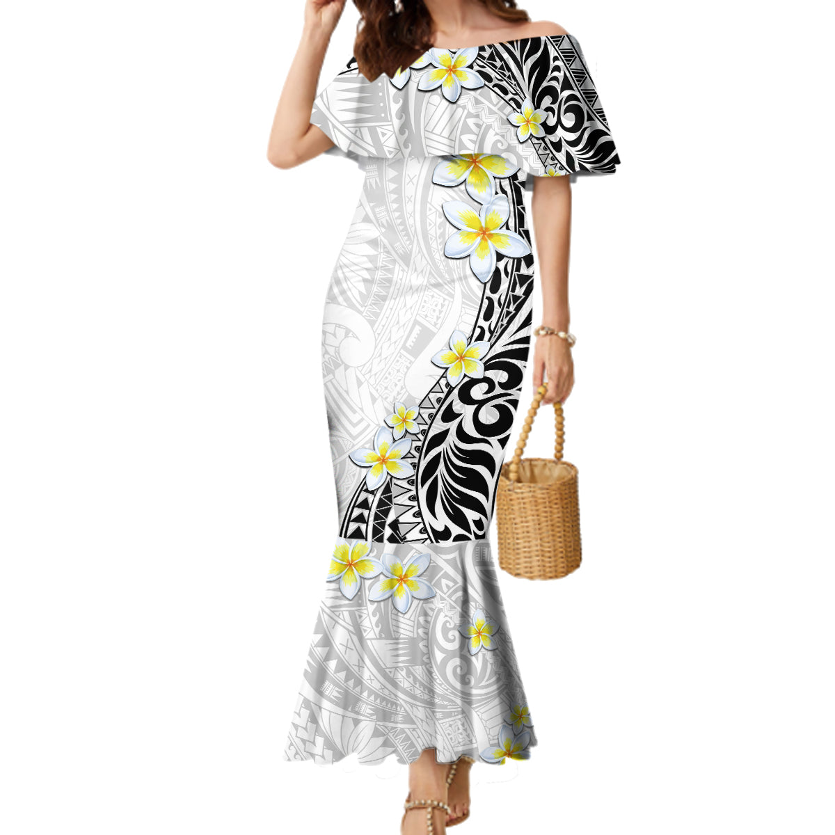 Hawaii Aloha Family Matching Mermaid Dress and Hawaiian Shirt Plumeria Vintage - White LT7 Mom's Dress White - Polynesian Pride