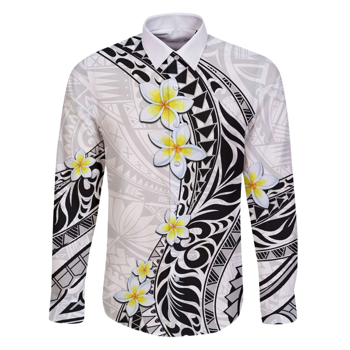 Hawaii Aloha Family Matching Puletasi Dress and Hawaiian Shirt Plumeria Vintage - White LT7 Dad's Shirt - Long Sleeve White - Polynesian Pride