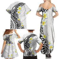 Hawaii Aloha Family Matching Summer Maxi Dress and Hawaiian Shirt Plumeria Vintage - White LT7 - Polynesian Pride