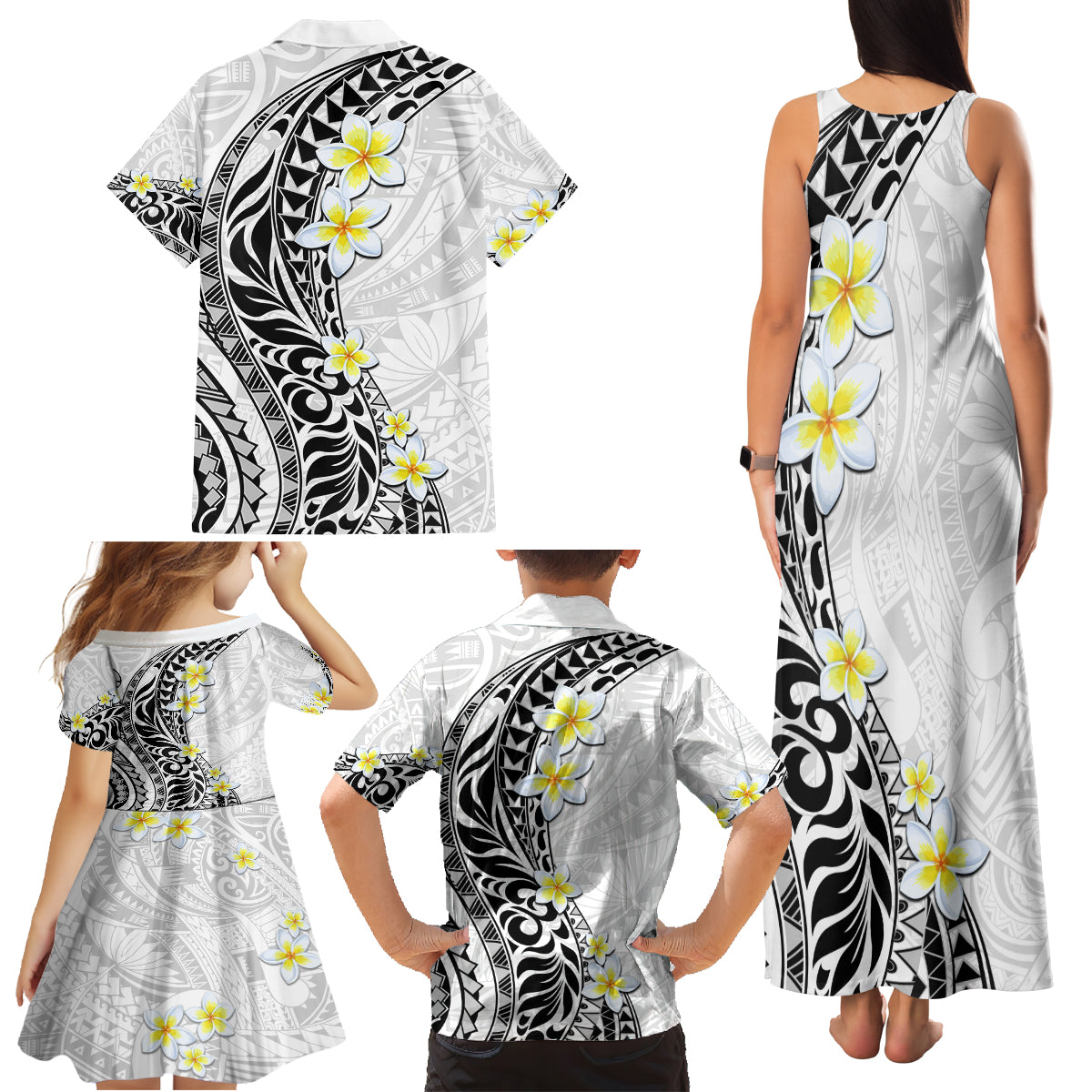 Hawaii Aloha Family Matching Tank Maxi Dress and Hawaiian Shirt Plumeria Vintage - White LT7 - Polynesian Pride