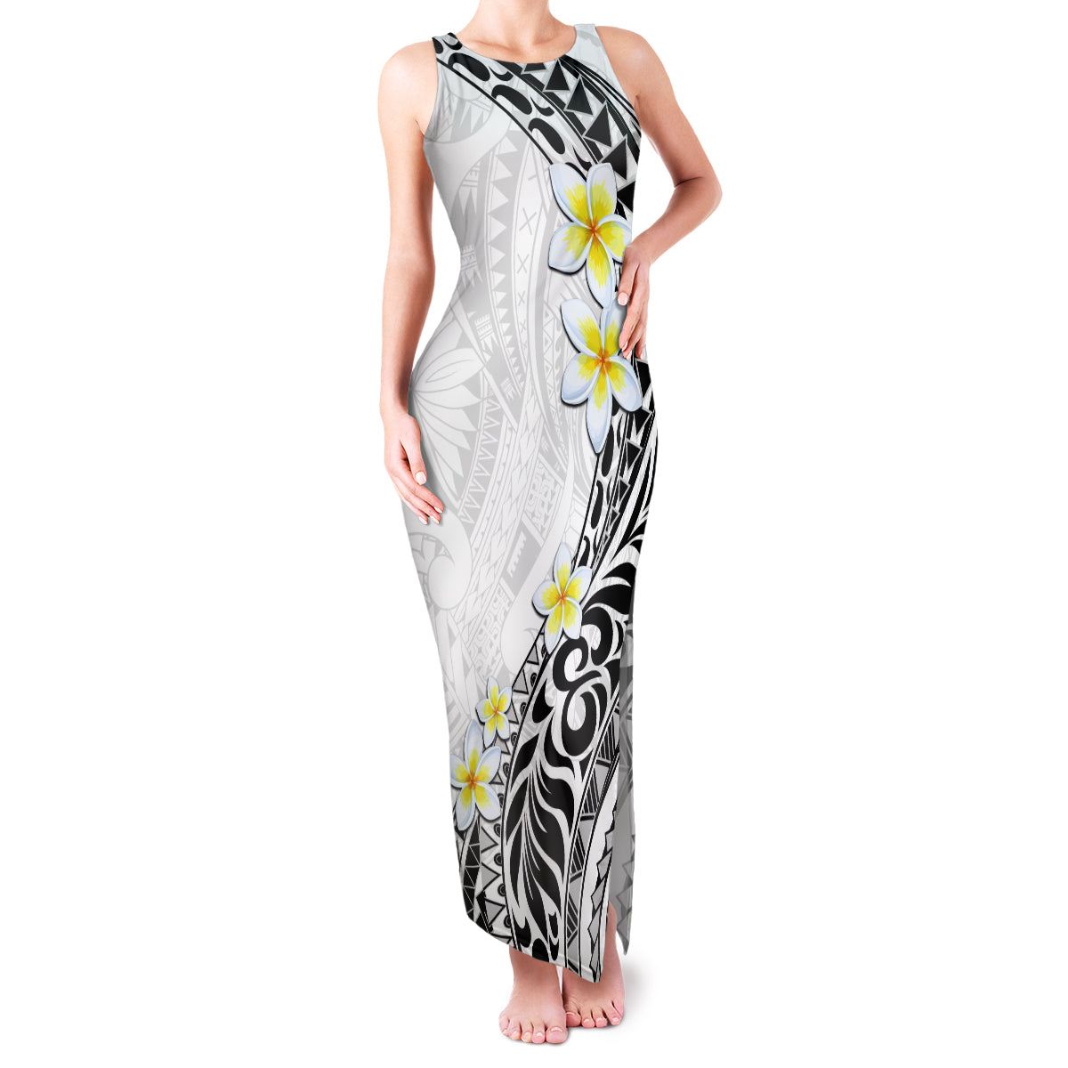 Hawaii Aloha Family Matching Tank Maxi Dress and Hawaiian Shirt Plumeria Vintage - White LT7 Mom's Dress White - Polynesian Pride