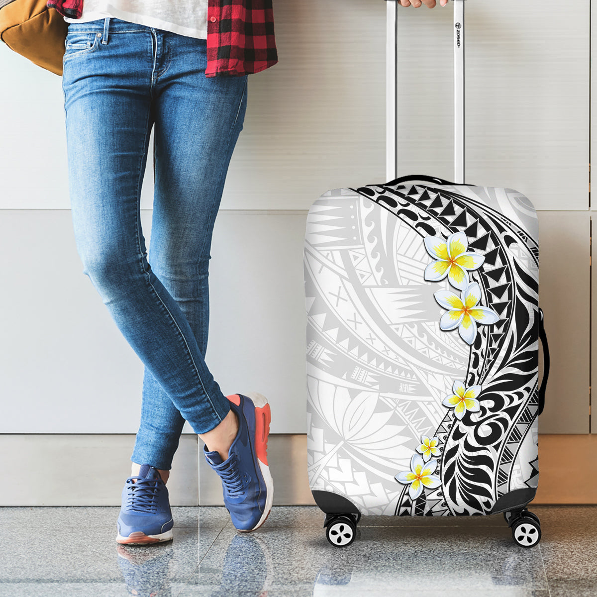 Hawaii Aloha Luggage Cover Plumeria Vintage - White LT7 - Polynesian Pride