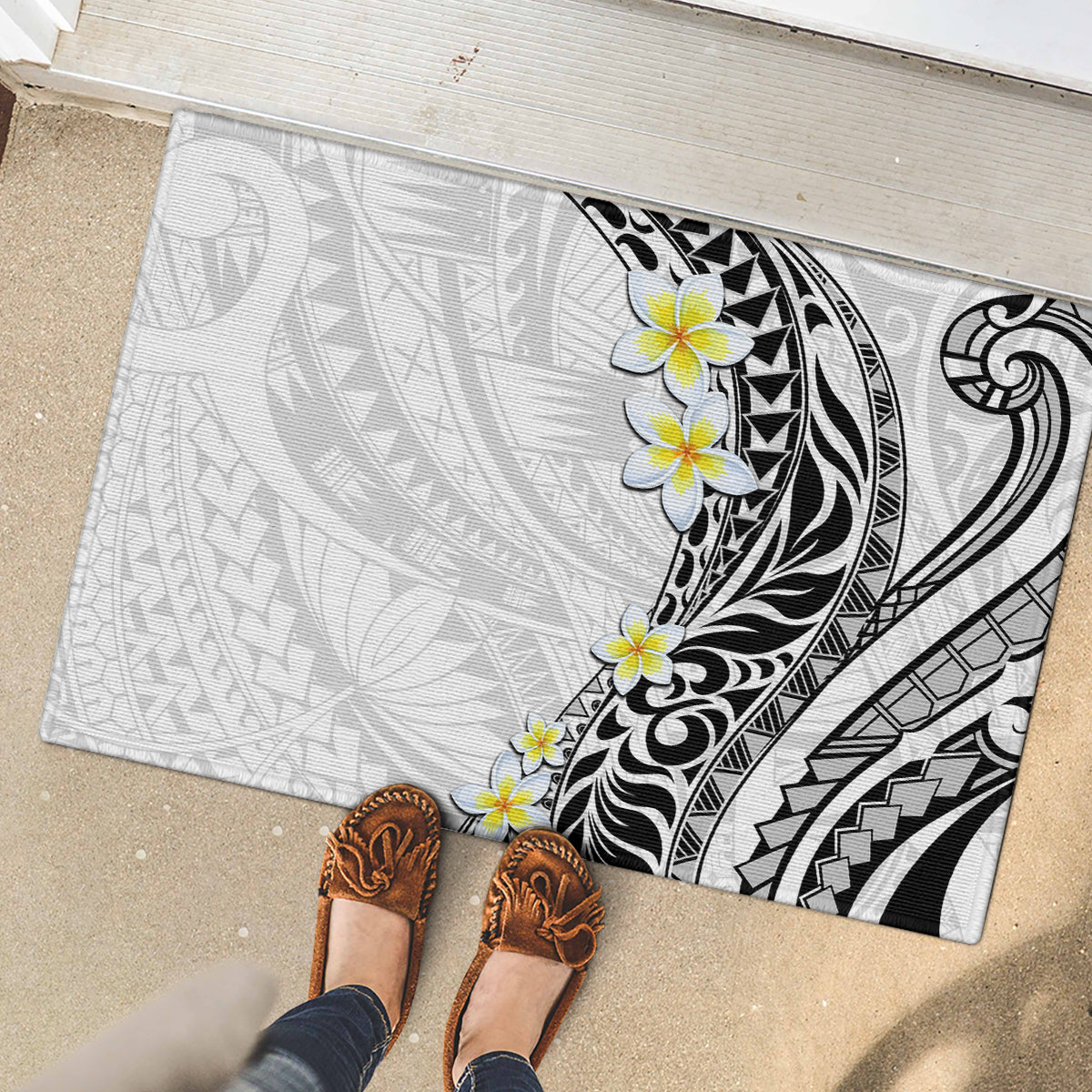 Hawaii Aloha Rubber Doormat Plumeria Vintage - White LT7 - Polynesian Pride