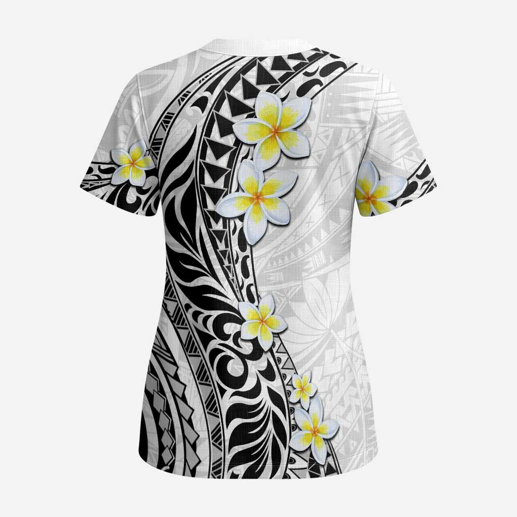 Hawaii Aloha Scrub Top Plumeria Vintage - White - Polynesian Pride