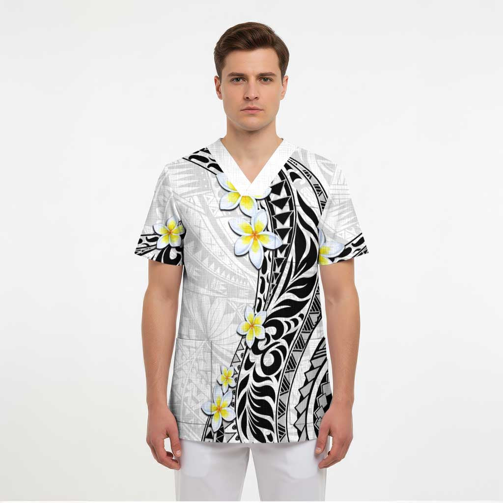 Hawaii Aloha Scrub Top Plumeria Vintage - White - Polynesian Pride