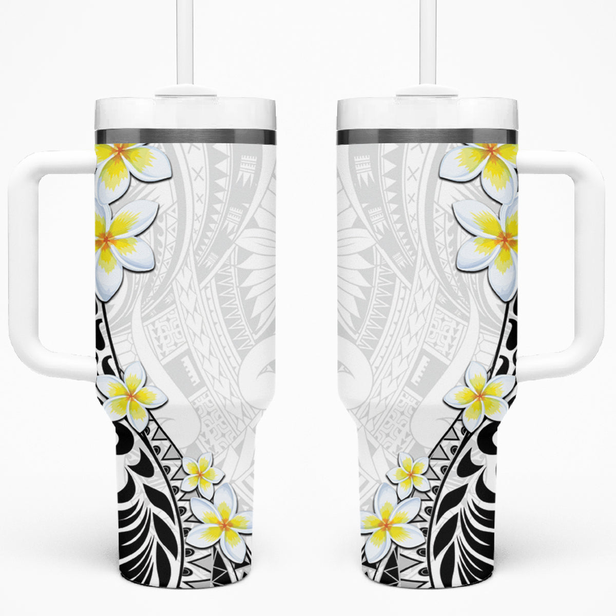 Hawaii Aloha Tumbler With Handle Plumeria Vintage - White