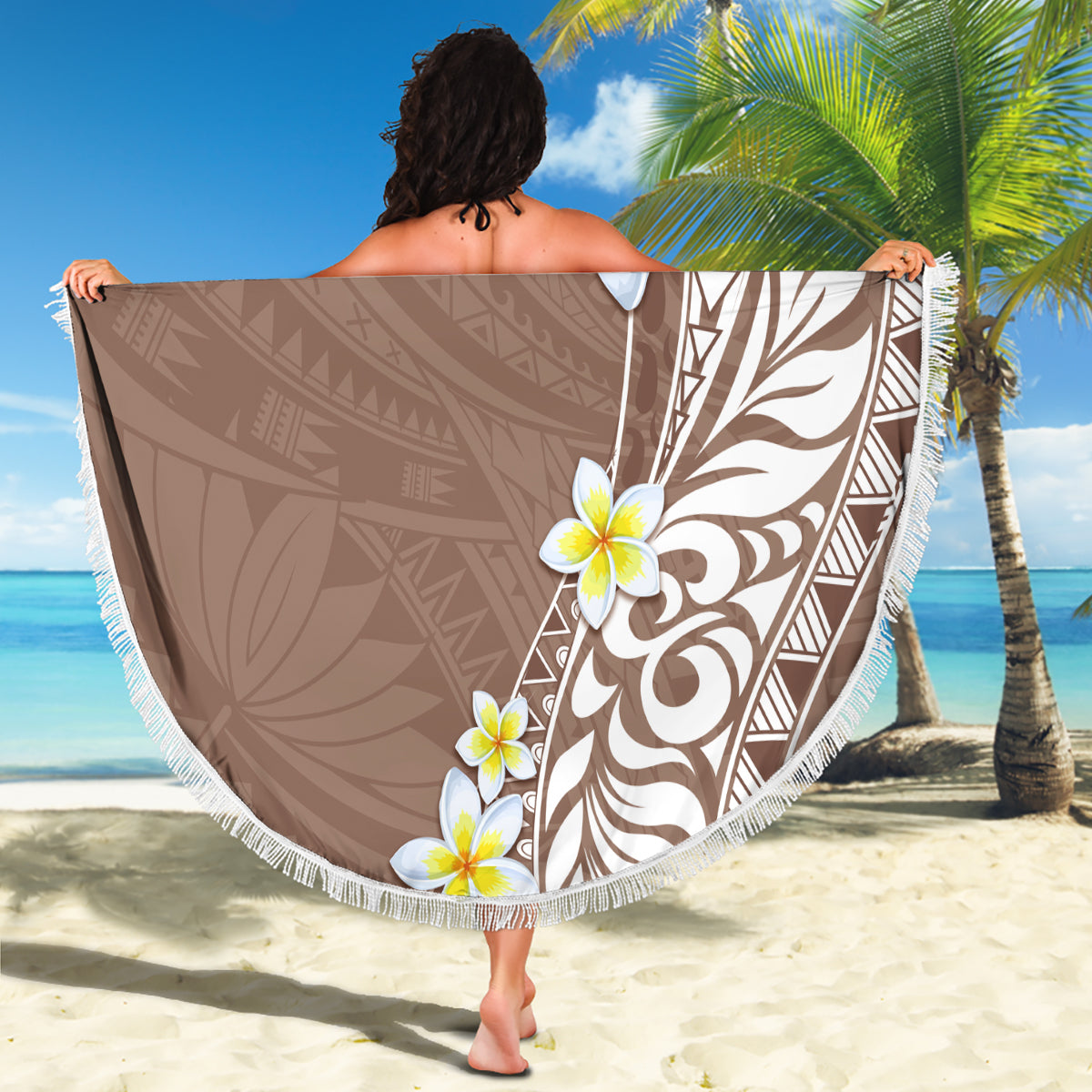 Hawaii Aloha Beach Blanket Plumeria Vintage - Brown LT7 - Polynesian Pride