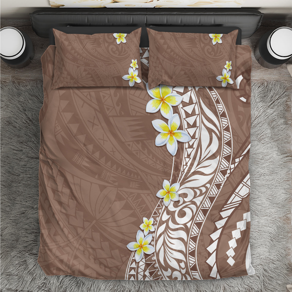 Hawaii Aloha Bedding Set Plumeria Vintage - Brown LT7 Brown - Polynesian Pride