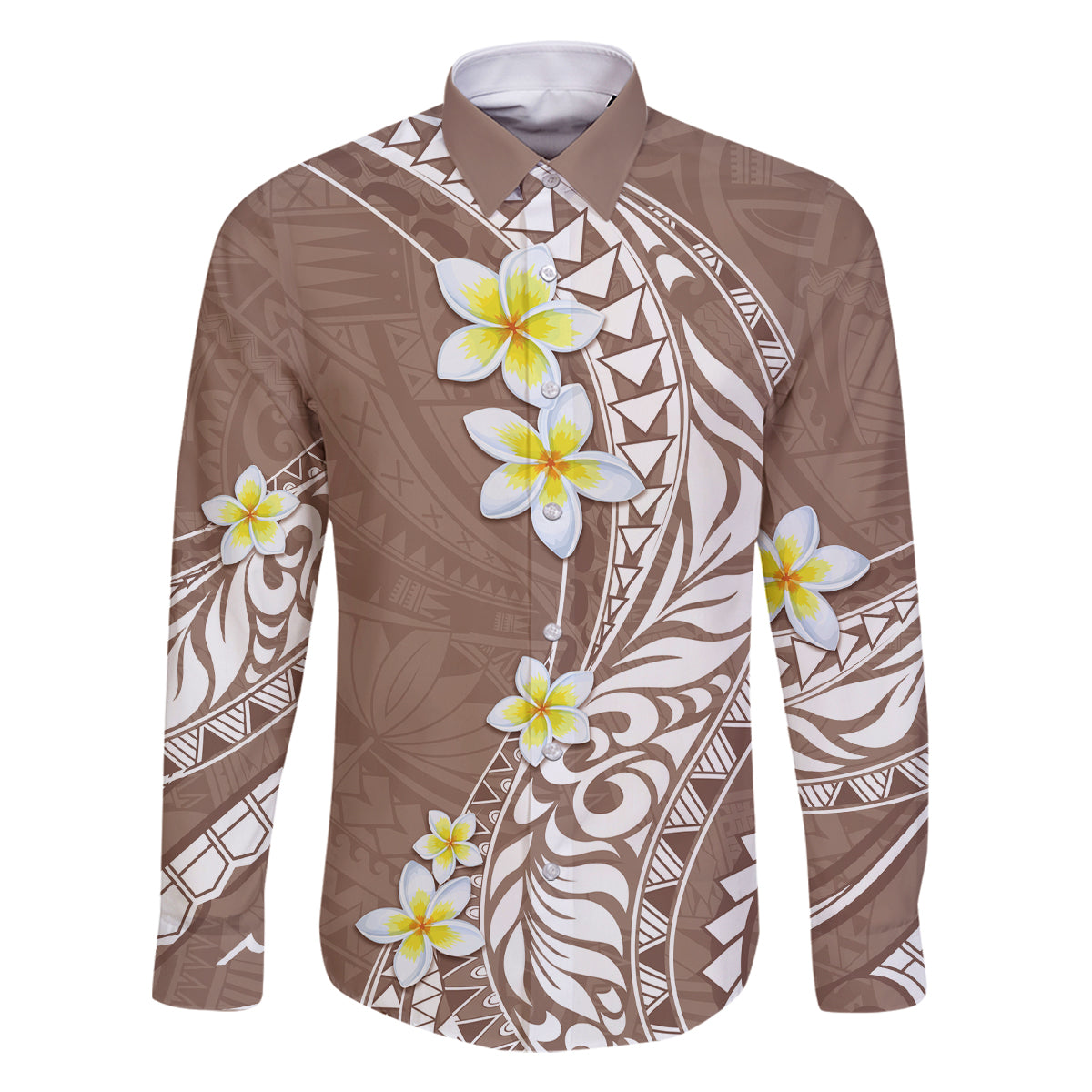 Hawaii Aloha Family Matching Mermaid Dress and Hawaiian Shirt Plumeria Vintage - Brown LT7 Dad's Shirt - Long Sleeve Brown - Polynesian Pride
