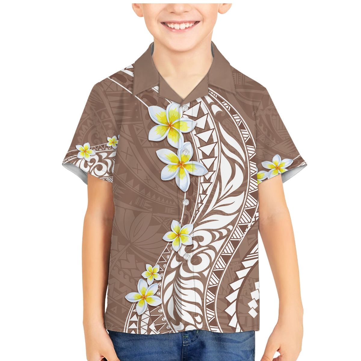 Hawaii Aloha Family Matching Mermaid Dress and Hawaiian Shirt Plumeria Vintage - Brown LT7 Son's Shirt Brown - Polynesian Pride