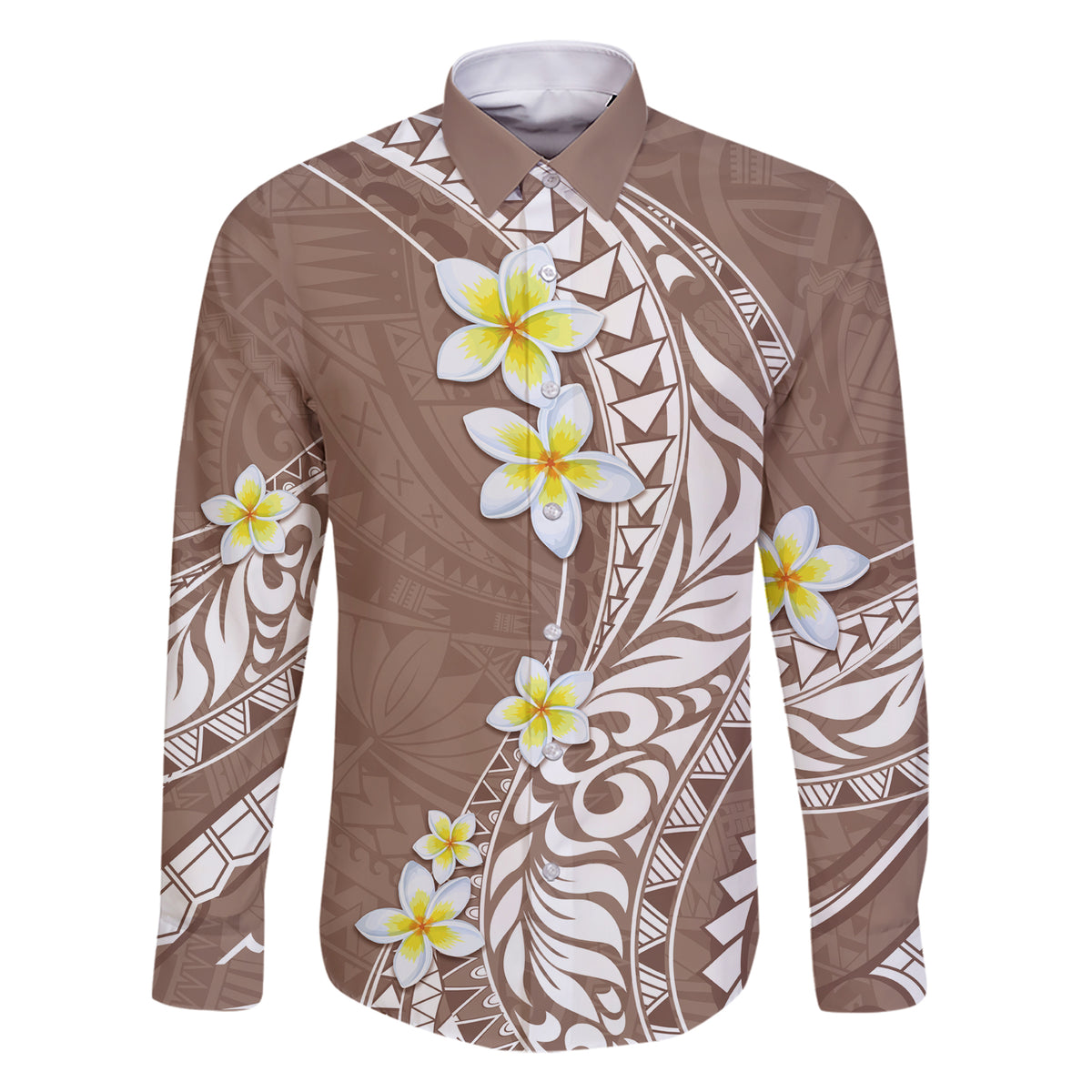 Hawaii Aloha Family Matching Short Sleeve Bodycon Dress and Hawaiian Shirt Plumeria Vintage - Brown LT7 Dad's Shirt - Long Sleeve Brown - Polynesian Pride